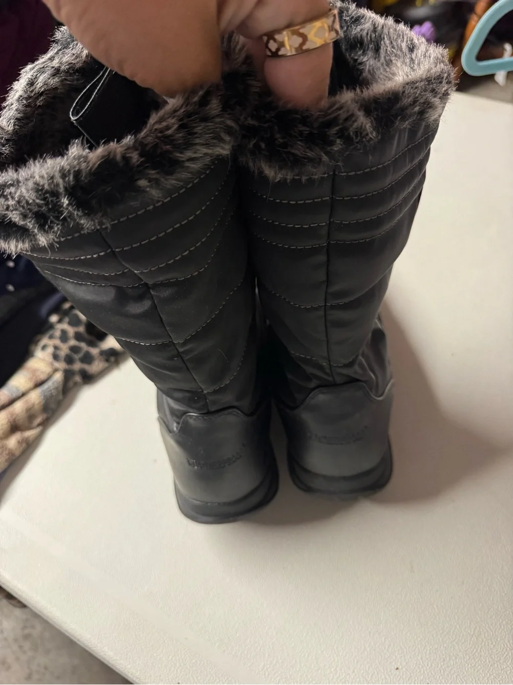 Black Women's Winter Snow Boots with Faux Fur Trim Size 11